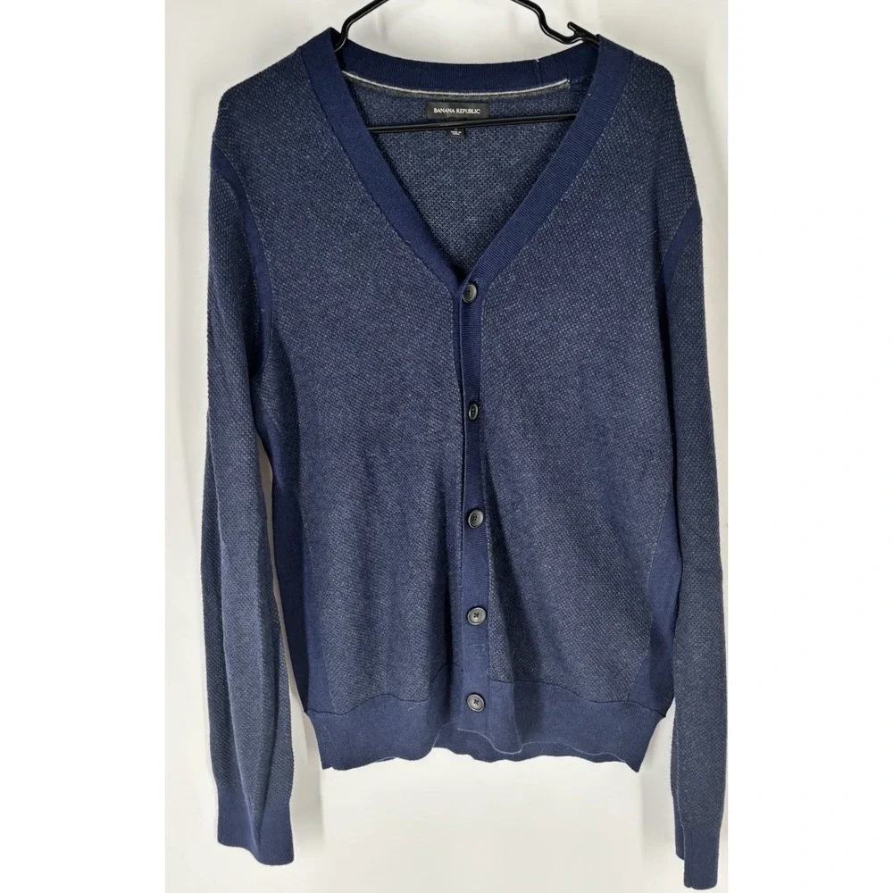 Banana Republic Mens 2012 Cardigan Sz‎ L Button Front Birdseye V Neck Wool Blend
